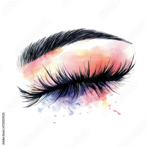 False Eyelashes, watercolor drawing vector, isolated on a white background.