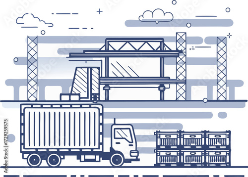 Supply Chain Harmony: A seamless illustration captures the essential elements of logistics, illustrating the synchronized movement of goods from transportation.