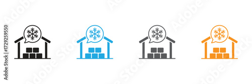 Modern icons for cold storage facilities, representing temperature-controlled logistics and efficient supply chain operations for businesses.