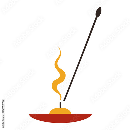 Incense stick burning with smoke and holder