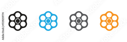 Explore diverse design possibilities with these bold revolver cylinder icons presented in black, blue, grey, and orange, perfect for impactful visual statements.