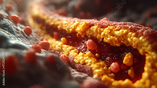 Atherosclerosis artery blockage with cholesterol, and medical illustration.