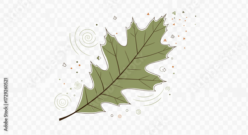 Autumn leaf falling gracefully amidst swirling winds and scattered debris.