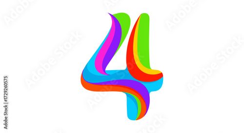 A colorful abstract number four with a gradient effect is displayed on a white background.