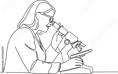 Continuous line art of a laboratory researcher conducting scientific experiment