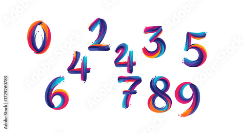 Colorful artistic numbers painted with bright colors and vibrant brushstrokes form a beautiful collection.
