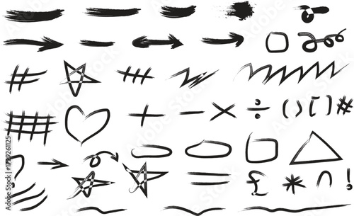 Hand drawn grunge elements isolated on a white background