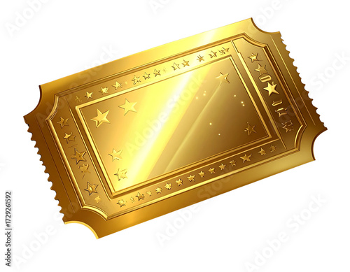  Shiny Golden VIP Ticket with Embossed Stars – Transparent PNG 
