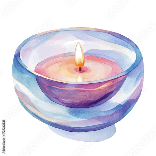 watercolor vector of Floating Candle Holder Bowl, isolated on a white background.