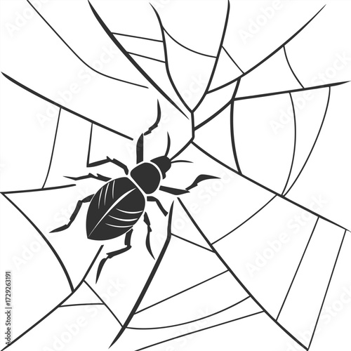 Intricate Web Design A Close-Up View of a Spider in its Natural Habitat, Black and White Illustration