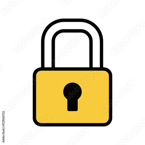 Simple yellow padlock icon with a black outline, a vector graphic symbolizing security, safety, and data protection on a white background