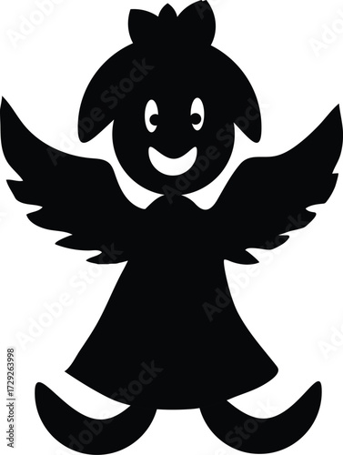 Cute cartoon angel with wings and open arms