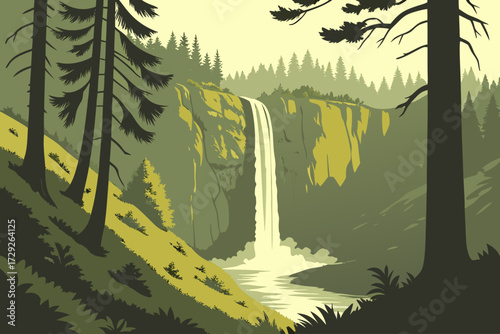 Feather Falls in Plumas National Forest, California, 410-foot waterfall plunging into a forested canyon