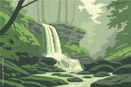 Elakala Falls in Blackwater Falls State Park, West Virginia, smaller cascades flowing over mossy sandstone rocks