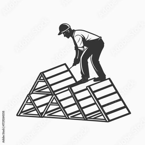 Roofer Fixing Roof Illustration Building Construction and Repair Service