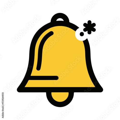 Vibrant yellow notification bell icon with a spark, symbolizing new alerts, important updates, and digital reminders for user attention and communication