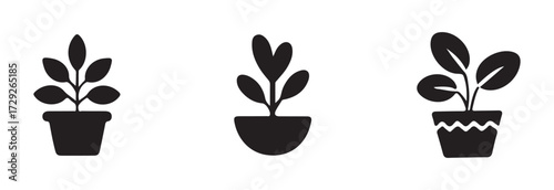 Simple potted plant, minimalist design, home decor, floral icon, logo, pot Potted Houseplant Silhouette Design,  vector illustration EPS 10.