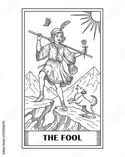 Tarot major arcana the fool vector lineart