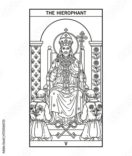 Tarot major arcana hierophant vector lineart