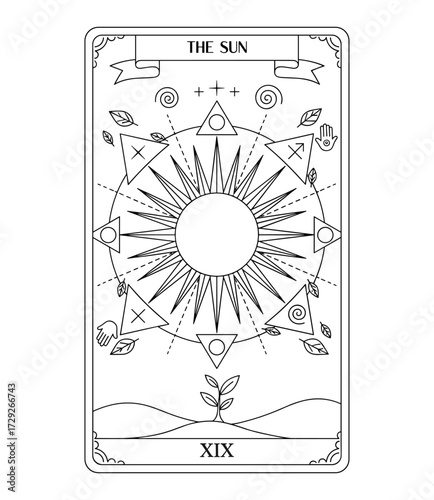 Tarot major arcana The Sun vector lineart