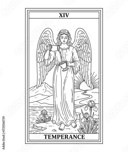 Tarot major arcana Temperance vector lineart