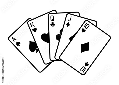 Playing cards set in line art style in black and white