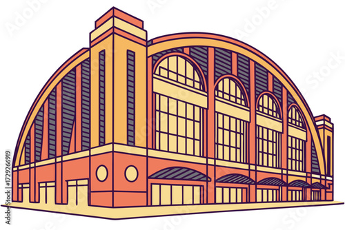 Gainbridge Fieldhouse in Indianapolis, Indiana, retro-styled arena with arched windows and Pacers banners