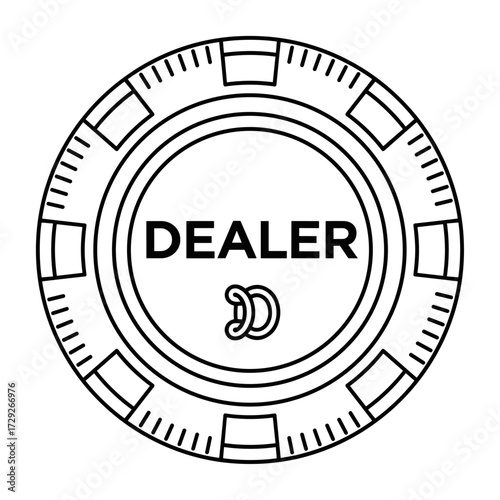 Dealer chip in line art style in black and white