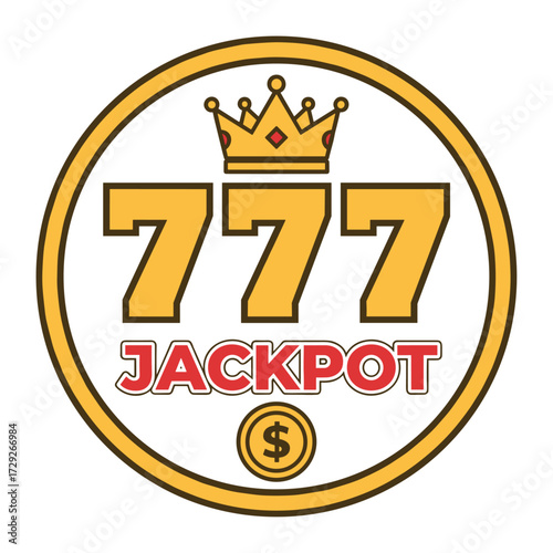 Jackpot 777 emblem in flat vintage vector style