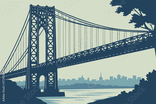 George Washington Bridge in New York–New Jersey, massive steel suspension span glowing against twilight skyline