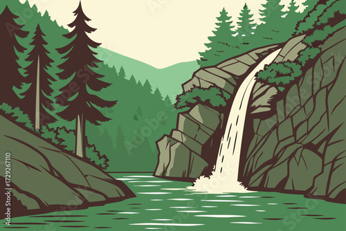 Glen Ellis Falls in White Mountain National Forest, New Hampshire, narrow chute dropping into emerald pool