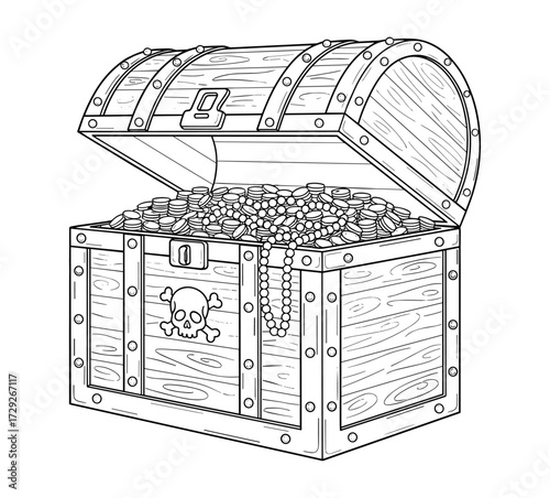 Treasure chest line drawing in black and white