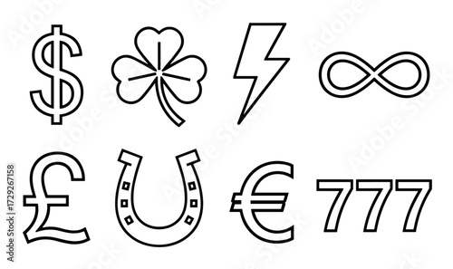 Luck icons outline set in black and white