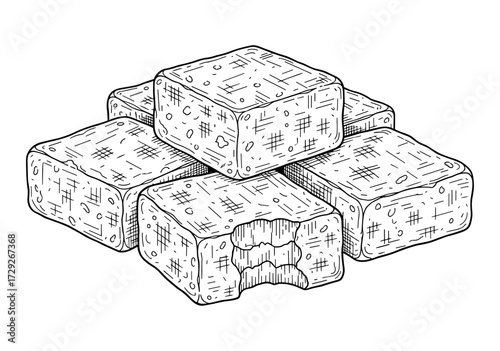 Halva Cubes Illustration in Line Art in Black and White