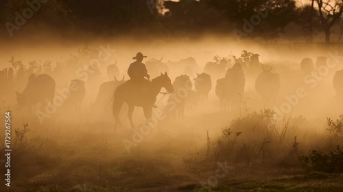 Cowboy on a ranch at sunset