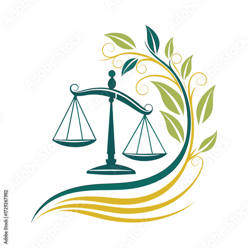 Scales of justice with leaves