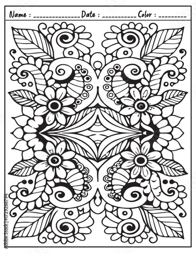 Mandala Coloring Page & Book for Adults and Kid. High resolution (300 DPI), Ready to print on standard 8.5x11-(A4) inch paper With (No Bleed), Black and White. Vector illustration