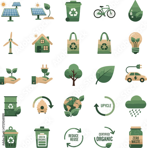 Set of ecology and sustainability icons flat vector illustration for environmental awareness isolate