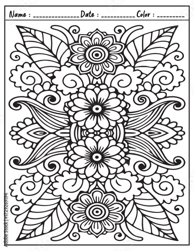 Mandala Coloring Page & Book for Adults and Kid. High resolution (300 DPI), Ready to print on standard 8.5x11-(A4) inch paper With (No Bleed), Black and White. Vector illustration