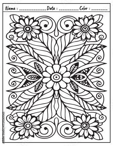 Mandala Coloring Page & Book for Adults and Kid. High resolution (300 DPI), Ready to print on standard 8.5x11-(A4) inch paper With (No Bleed), Black and White. Vector illustration