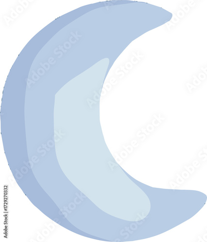A simple flat illustration of a light blue crescent moon, symbolizing night, calmness, and dreams.