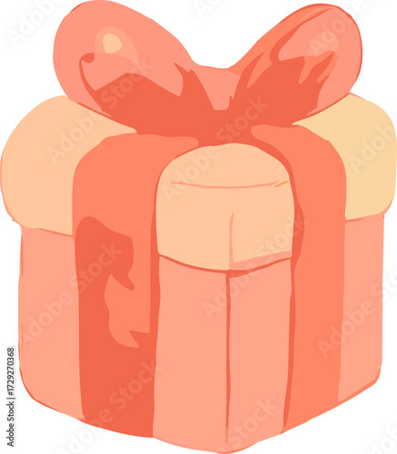 A charming illustration of a wrapped gift box with a large bow on top, symbolizing celebration and surprise.