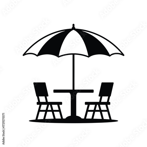 Outdoor Table and Chairs Under Umbrella Silhouette Icon vector illustration