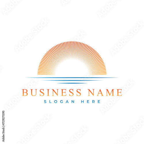 Geometric lines half of Sunburst with orange color style design symbol