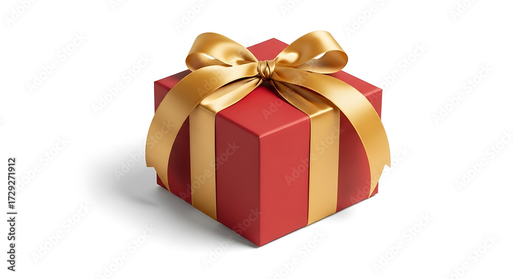 Fototapeta premium Red gift box with gold ribbon present for birthday christmas valentine's day celebration occasion holiday special occasion transparent background