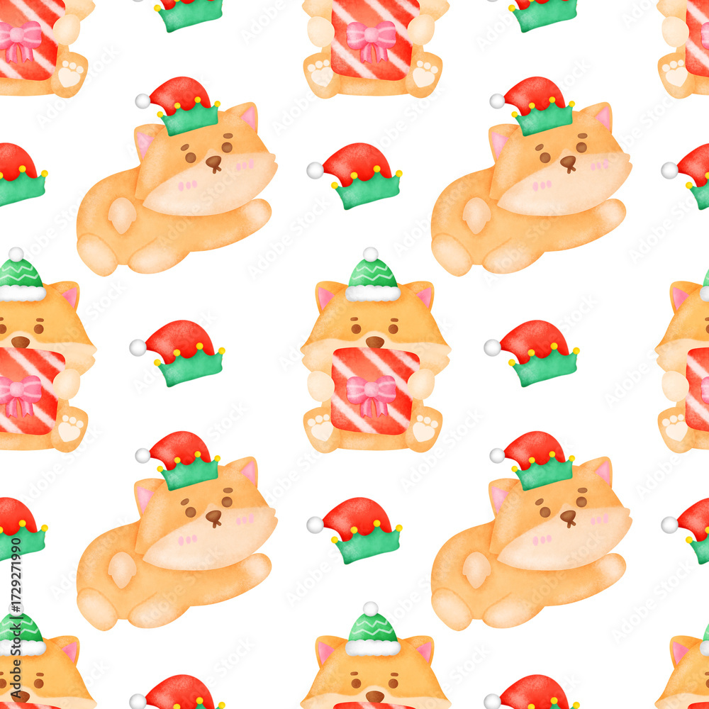 Fototapeta premium Cute seamless pattern with cute corgi dogs