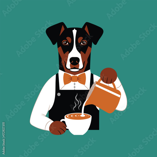 Celebrate world coffee day with a barista dog pouring coffee art vector illustration