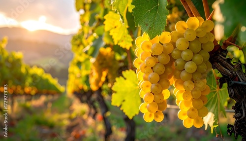 Golden grapes at sunset