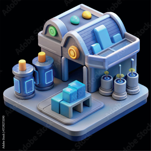 Futuristic Industrial Setup: A vibrant illustration of a modern industrial facility with sleek lines and advanced technology, showcasing innovation and progress.