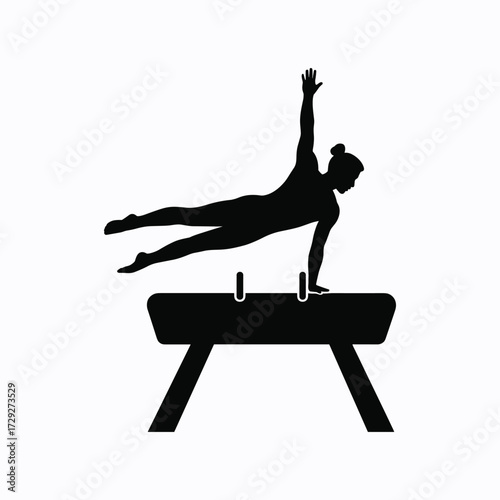 Silhouette of a gymnast on pommel horse on white background gymnastics sport